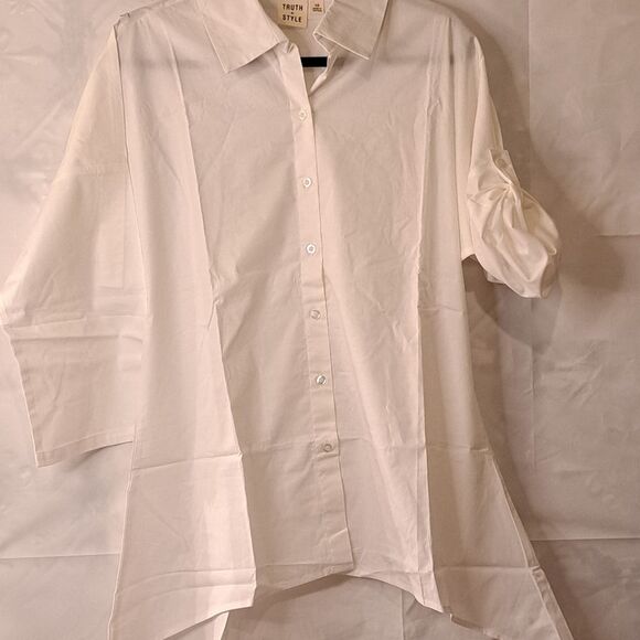 Truth + Style White Dolman Woven Sleeve Shirt w/Shark Bite Hem White/XS NWOT - Picture 14 of 15